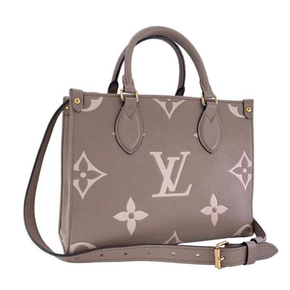 Tote Bag On The Go Monogram Implant Leather Beige Cream Ivory PM 2way